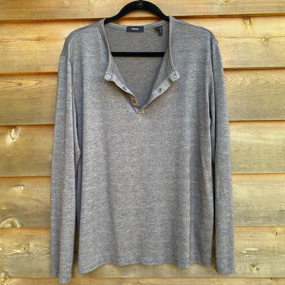 Theory long sleeve soft gray Henley pullover shirt - Picture 1 of 6